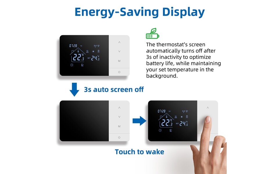 Smartlife Domotica Wifi Opbouw Thermostaat met Touchscreen voor C.V. Installatie (zwart/wit) + USB Smartlife Domotica Wifi Opbouw Thermostaat met Touchscreen voor C.V. Installatie (zwart/wit) + USB