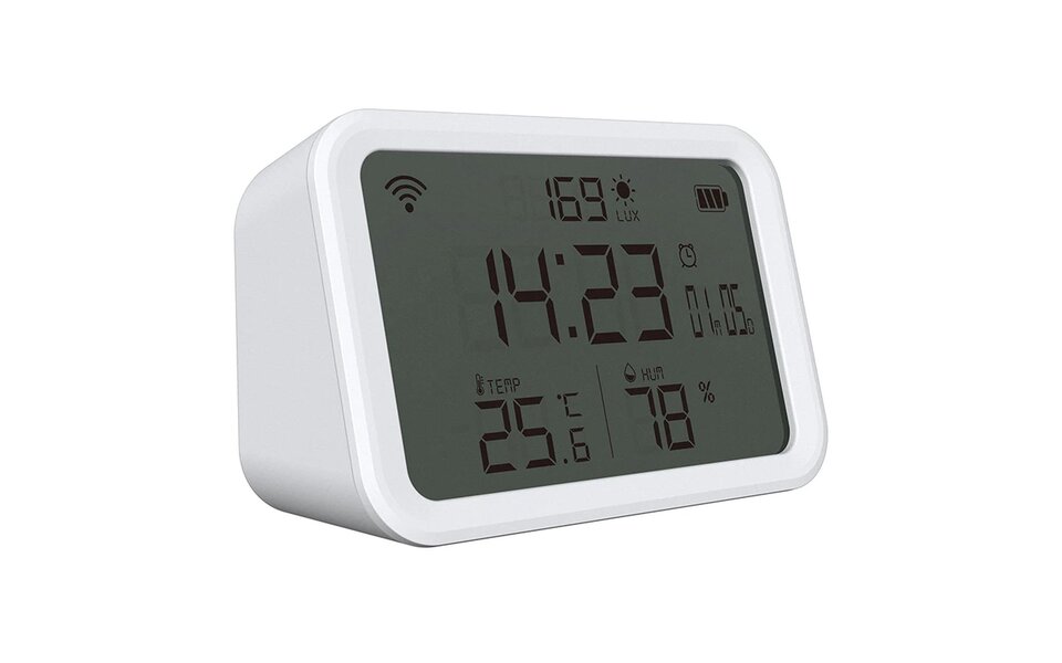 Tuya Wifi Slimme 4in1 Meter | Temperatuur, Luchtvochtigheid en Lumen (lichtopbrengst) Sensor met ingebouwde wekker functie Tuya Wifi Slimme 4in1 Meter | Temperatuur, Luchtvochtigheid en Lumen (lichtopbrengst) Sensor met ingebouwde wekker functie