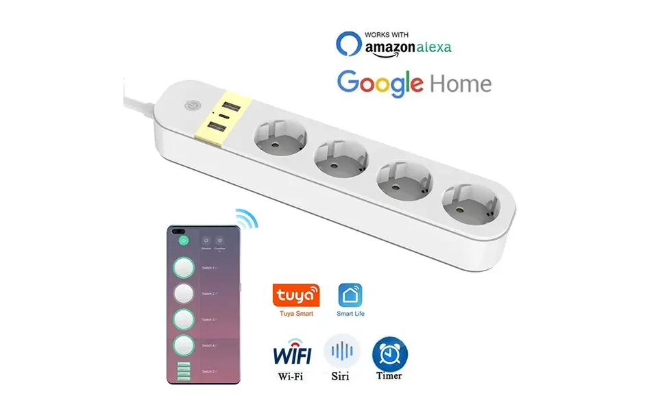 Smartlife Domotica Slimme WiFi Stekkerdoos | 4x EU Stopcontact | 2x USB-A + 1x USB-C | Tuya Smart Life | Spraakbediening | Kinderslot | 3680W | 1.5m Kabel (Schuko) Smartlife Domotica Slimme WiFi Stekkerdoos | 4x EU Stopcontact | 2x USB-A + 1x USB-C | Tuya Smart Life | Spraakbediening | Kinderslot | 3680W | 1.5m Kabel (Schuko)