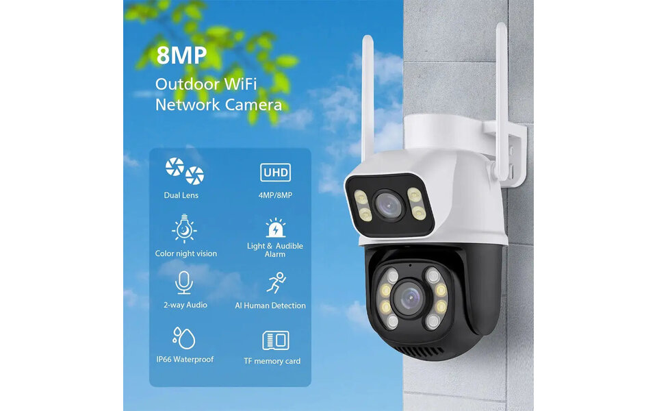 Smartlife Domotica Wifi Beveiligings Camera (2x 3MP) met beugel geschikt voor buiten