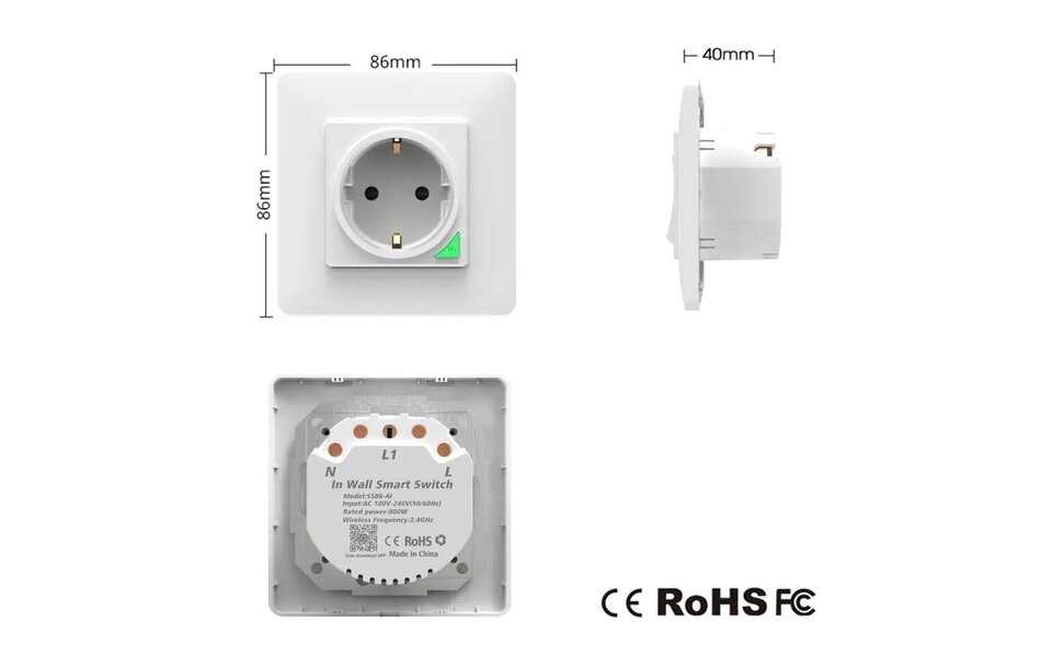 Smartlife Domotica Inbouw stopcontact zwart (16amp)