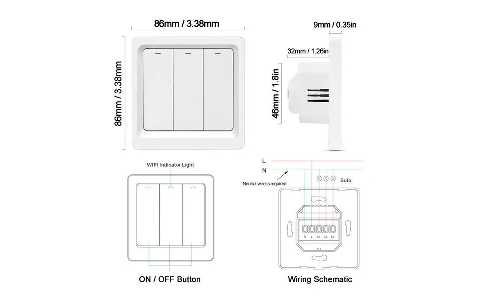 Smartlife Domotica Smart WiFi Lichtschakelaar Wit 1-knop