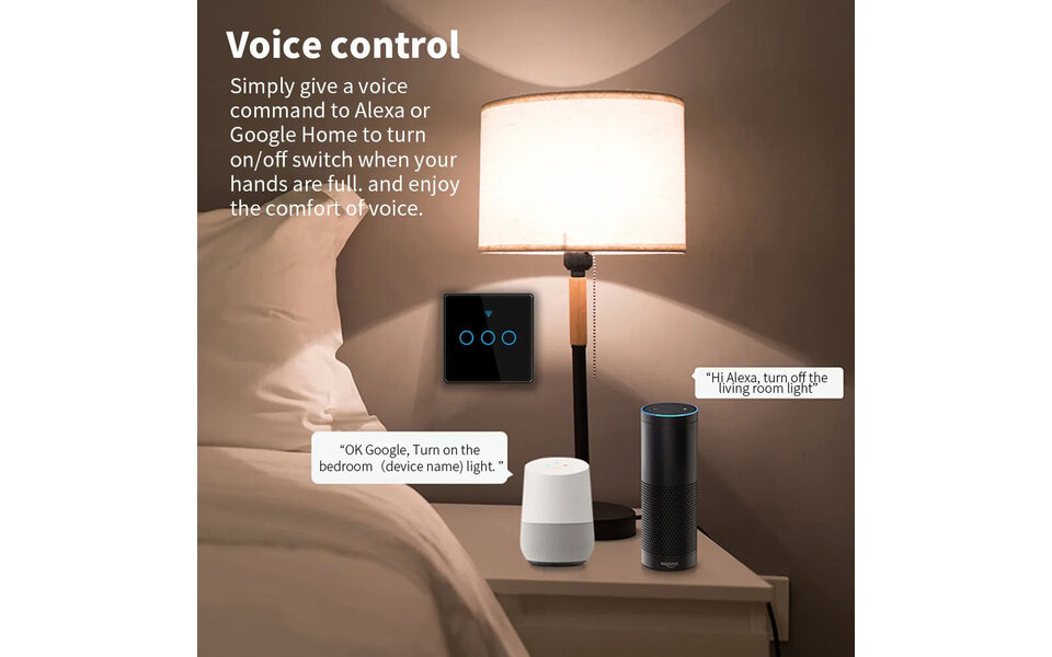 Smartlife Domotica Slimme WiFi Drukknopschakelaar | Tuya Smart Life integratie | Spraakbediening via Google Home en Alexa | Inbouwontwerp | Energiezuinig | Concave design | Wit | 86x86x35mm