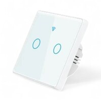 Smart WiFi Touch Lichtschakelaar Wit | 2-knoppen | Geen Nuldraad Nodig | Geharde glazen paneel | Alexa en Google Home | RF433 Ondersteuning