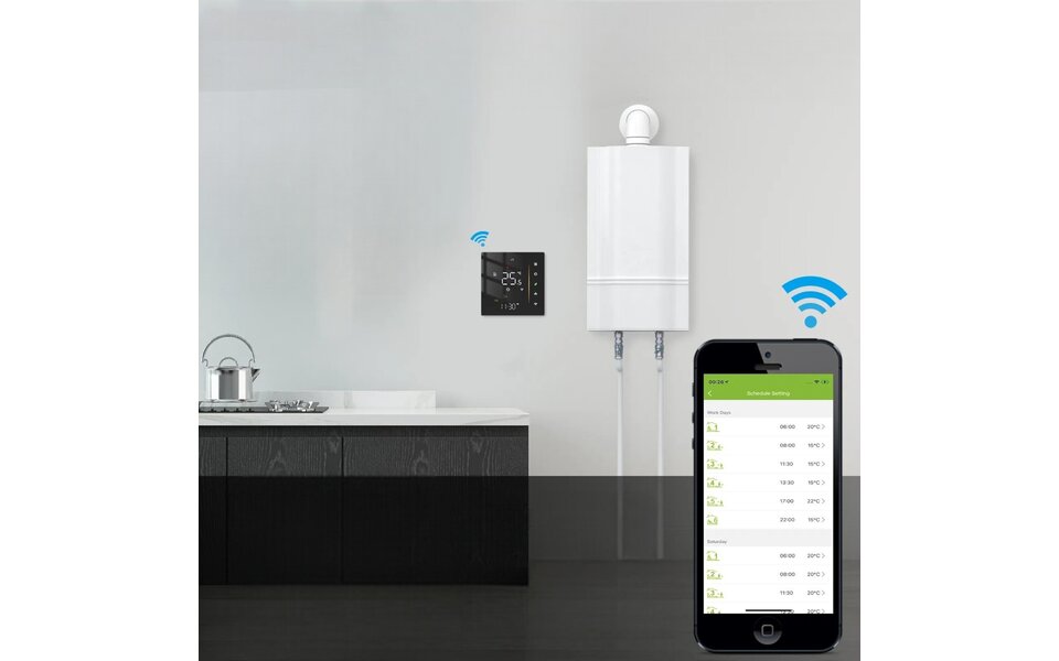 Smartlife Domotica Wifi Inbouw Thermostaat met Touchscreen voor C.V. Installatie (zwart)