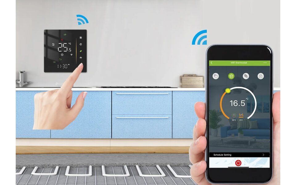 Smartlife Domotica Wifi Inbouw Thermostaat met Touchscreen voor C.V. Installatie (zwart)