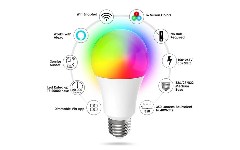 Smartlife Domotica 2-PACK | Slimme Light Bulb | E27 | WiFi | RGB + Wit | Dimbaar | Energiezuinig | 2700K–6500K Smartlife Domotica 2-PACK | Slimme Light Bulb | E27 | WiFi | RGB + Wit | Dimbaar | Energiezuinig | 2700K–6500K