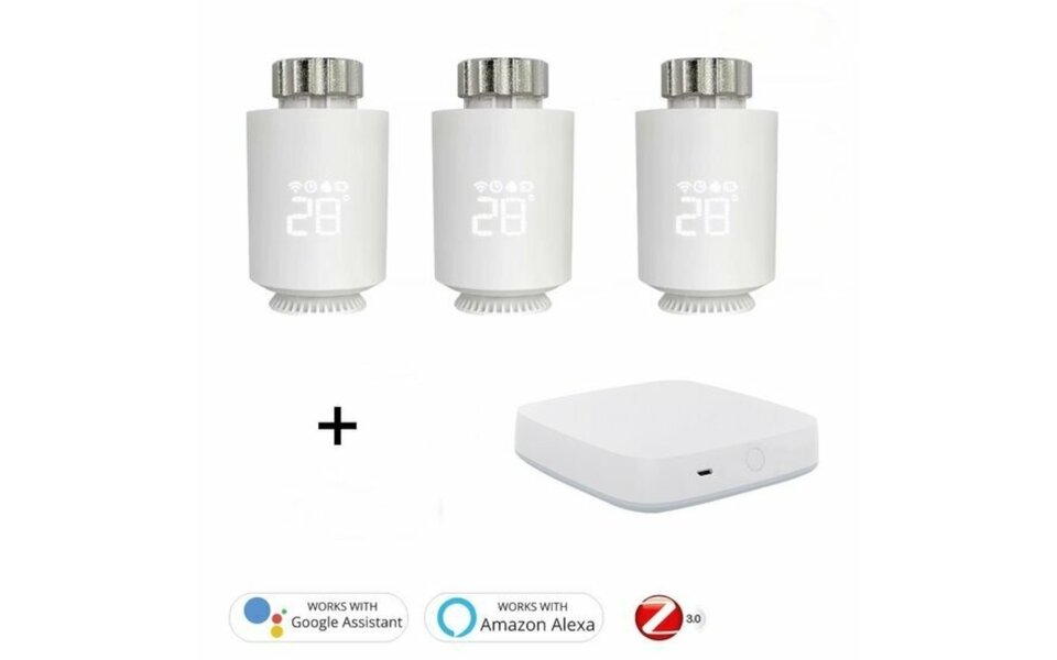 Smartlife Domotica Slimme WiFi Thermostaat Knoppen | Zigbee 3.0 Radiatorknop | LCD-display | Weekprogramma's | Open-raamdetectie | Spraakbediening | M30x1.5mm + adapters | 2x AA-batterijen | 58x58x102 mm