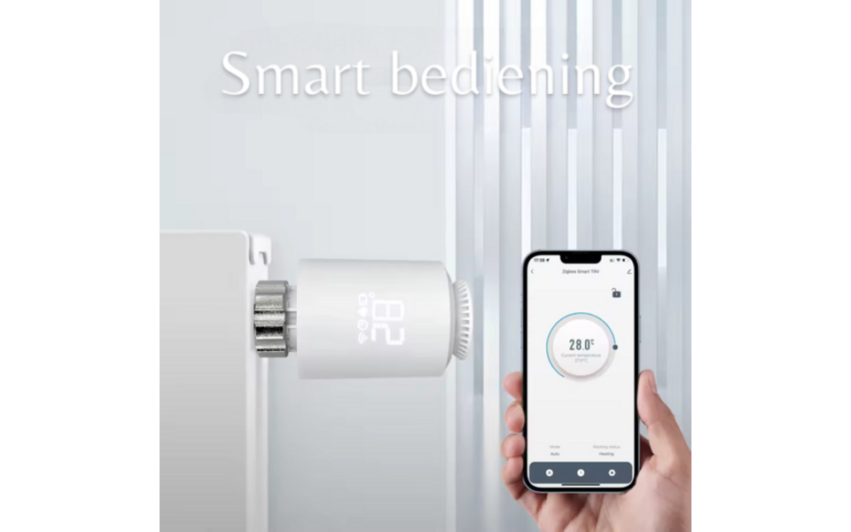 Smartlife Domotica Slimme WiFi Thermostaat Knoppen | Zigbee 3.0 Radiatorknop | LCD-display | Weekprogramma's | Open-raamdetectie | Spraakbediening | M30x1.5mm + adapters | 2x AA-batterijen | 58x58x102 mm