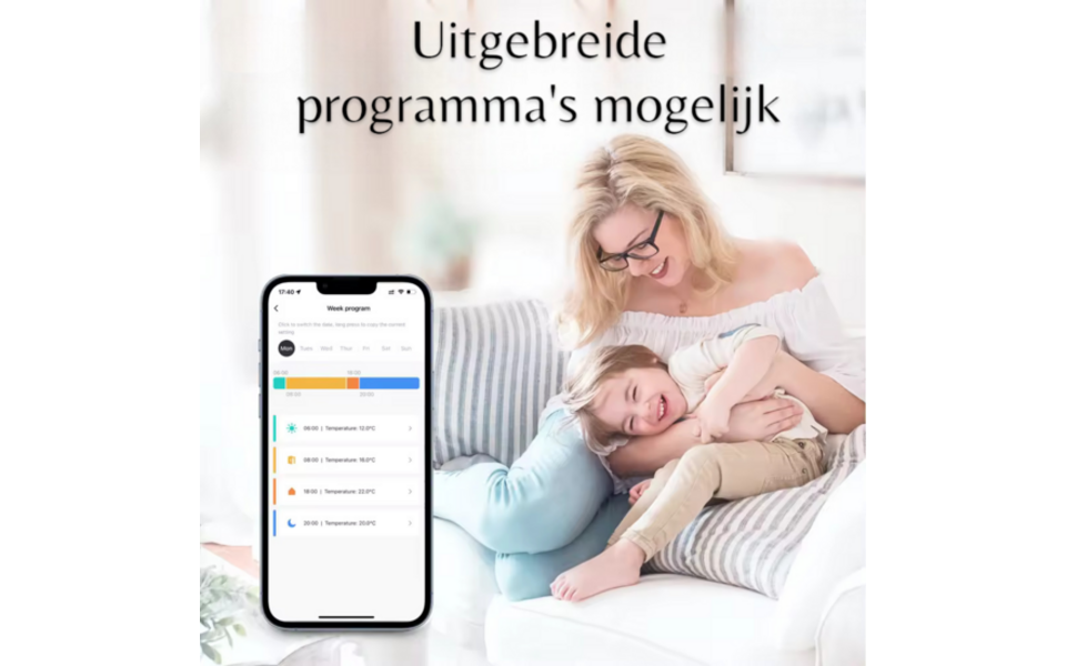 Smartlife Domotica Slimme WiFi Thermostaat Knoppen | Zigbee 3.0 Radiatorknop | LCD-display | Weekprogramma's | Open-raamdetectie | Spraakbediening | M30x1.5mm + adapters | 2x AA-batterijen | 58x58x102 mm