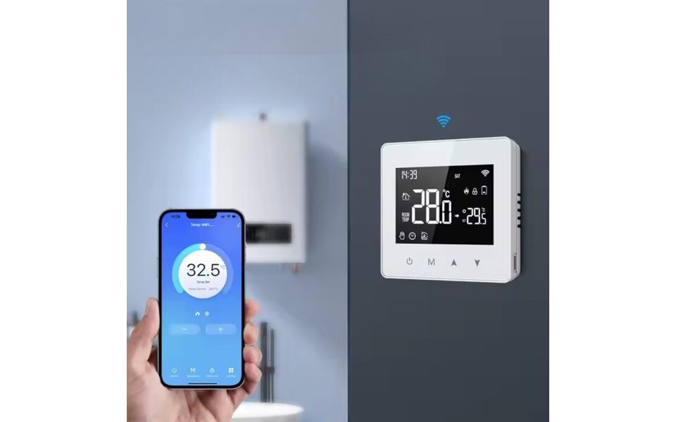 Smartlife Domotica Zigbee Wifi Opbouw Thermostaat met Touchscreen voor C.V. Installatie (zwart/wit) Smartlife Domotica Zigbee Wifi Opbouw Thermostaat met Touchscreen voor C.V. Installatie (zwart/wit)