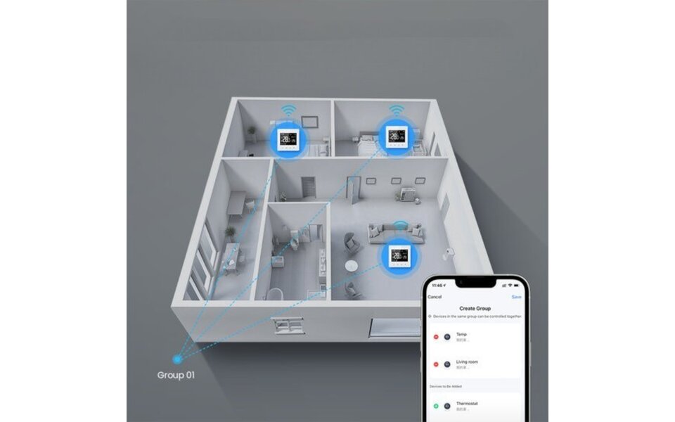 Smartlife Domotica Zigbee Wifi Opbouw Thermostaat met Touchscreen voor C.V. Installatie (zwart/wit) Smartlife Domotica Zigbee Wifi Opbouw Thermostaat met Touchscreen voor C.V. Installatie (zwart/wit)
