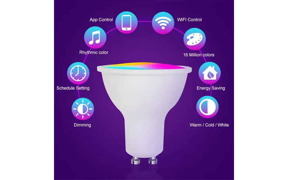 Smartlife Domotica Slimme Spotlight | Smart RGB LED Lamp | Dimbaar | 16M Kleuren | GU10 Fitting | WiFi | Spraakbediening | 9W | 806lm | 2700K–6500K Smartlife Domotica Slimme Spotlight | Smart RGB LED Lamp | Dimbaar | 16M Kleuren | GU10 Fitting | WiFi | Spraakbediening | 9W | 806lm | 2700K–6500K