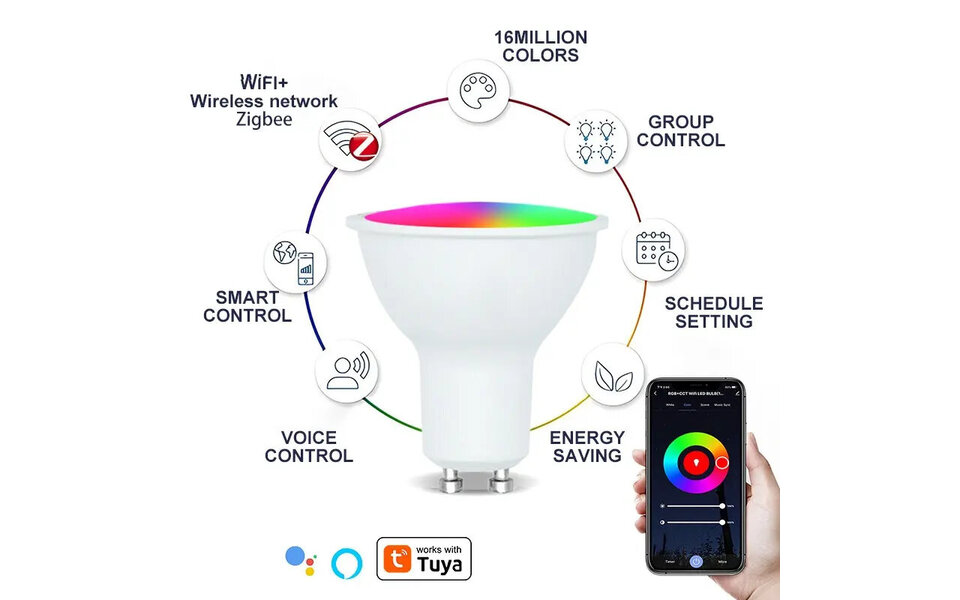 Smartlife Domotica Slimme Spotlight | Smart RGB LED Lamp | Dimbaar | 16M Kleuren | GU10 Fitting | WiFi | Spraakbediening | 9W | 806lm | 2700K–6500K Smartlife Domotica Slimme Spotlight | Smart RGB LED Lamp | Dimbaar | 16M Kleuren | GU10 Fitting | WiFi | Spraakbediening | 9W | 806lm | 2700K–6500K