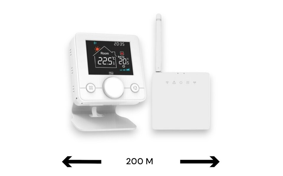 Smartlife Domotica Smart WiFi Opbouw Thermostaat | Draaiknop Bediening | Draadloos | Voor C.V.-Installatie | Tuya App | Google Home & Alexa | Zwart/Wit