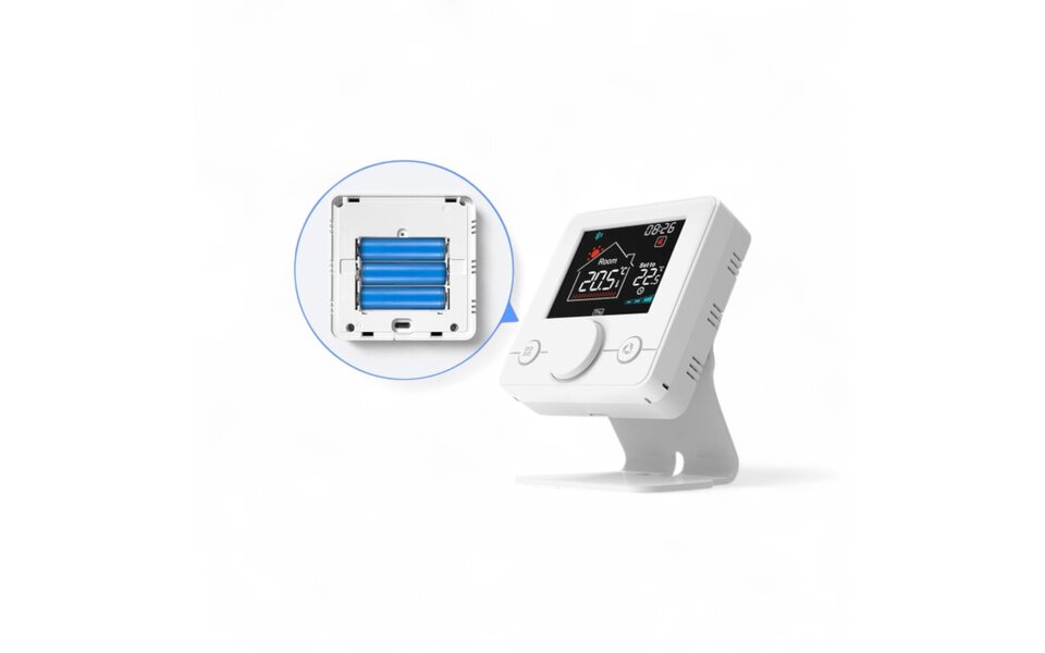 Smartlife Domotica Smart WiFi Opbouw Thermostaat | Draaiknop Bediening | Draadloos | Voor C.V.-Installatie | Tuya App | Google Home & Alexa | Zwart/Wit