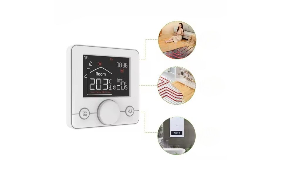 Smartlife Domotica Smart WiFi Opbouw Thermostaat | Draaiknop Bediening | Draadloos | Voor C.V.-Installatie | Tuya App | Google Home & Alexa | Zwart/Wit