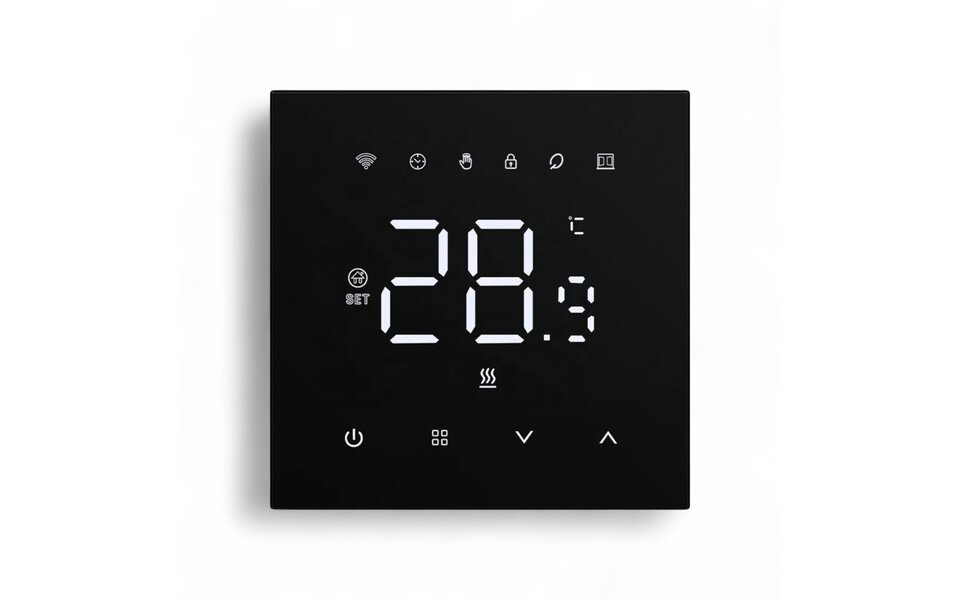 Smartlife Domotica Wifi Inbouw Thermostaat met Touchscreen voor Elektrische vloerverwarming en Infrarood (zwart)