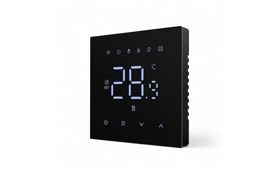 Smartlife Domotica Wifi Inbouw Thermostaat met Touchscreen voor Elektrische vloerverwarming en Infrarood (zwart)