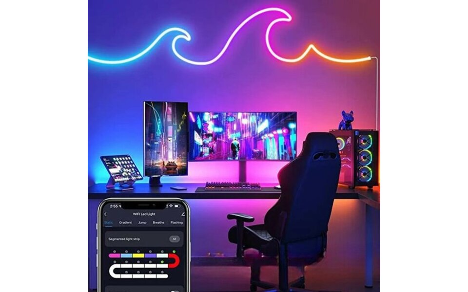 Smartlife Domotica Smart WiFi Neon LED Strip | RGB | 3 Meter | IP67 Waterdicht | IP67 | App & Spraak