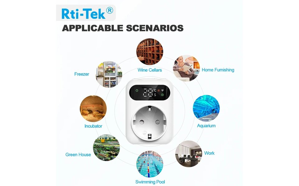 Smartlife Domotica Smart WiFi Stekker Thermostaat | Met Randaarde | Voor Verwarming & Airco | Max 10A | Programmeerbaar | Tuya App | Google Home en Alexa