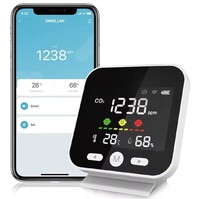 CO₂ Detector | WiFi Tuya Smart Life | CO₂‑ppm, Temp & RV | Spraak via Google Home & Alexa | USB 5 V voeding | Compact formaat | Wit CO₂ Detector | WiFi Tuya Smart Life | CO₂‑ppm, Temp & RV | Spraak via Google Home & Alexa | USB 5 V voeding | Compact formaat | Wit