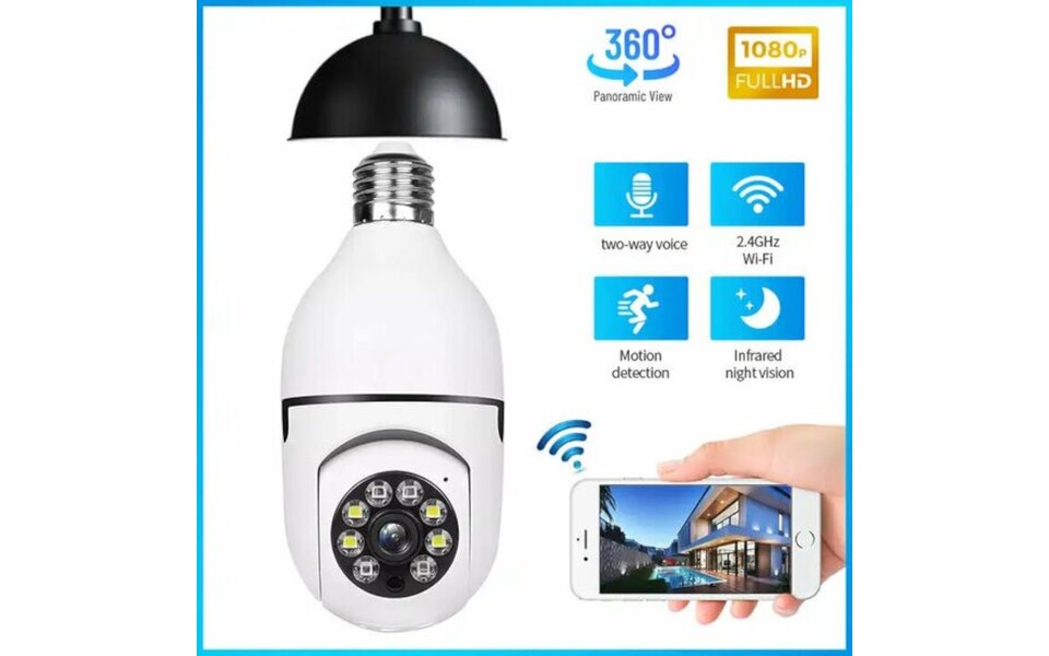 Smartlife Domotica Wifi Beveiligings Camera 360 graden draaibaar E27 Schroefaansluiting 2.4 Ghz