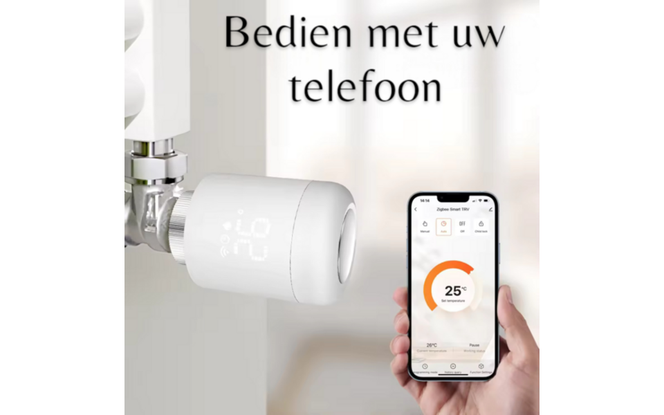 Smartlife Domotica Slimme Horizontale Radiatorknop | Draadloos op AA-batterijen | Zigbee 3.0 Gateway vereist | App- en handbediening | Energiebesparend Smartlife Domotica Slimme Horizontale Radiatorknop | Draadloos op AA-batterijen | Zigbee 3.0 Gateway vereist | App- en handbediening | Energiebesparend