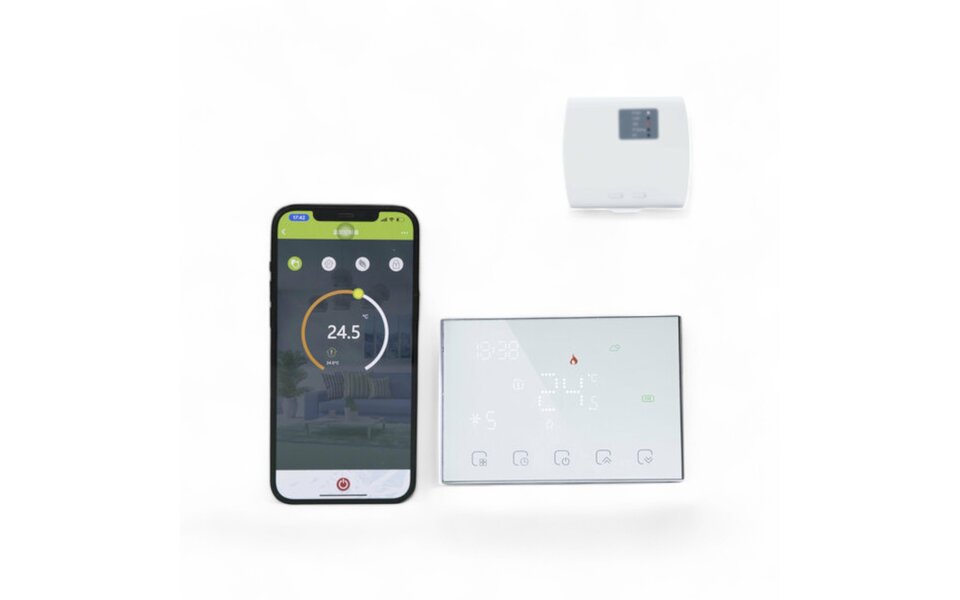 Smartlife Domotica Wifi Draadloze Thermostaat met Touchscreen voor alle type verwarming (wit)