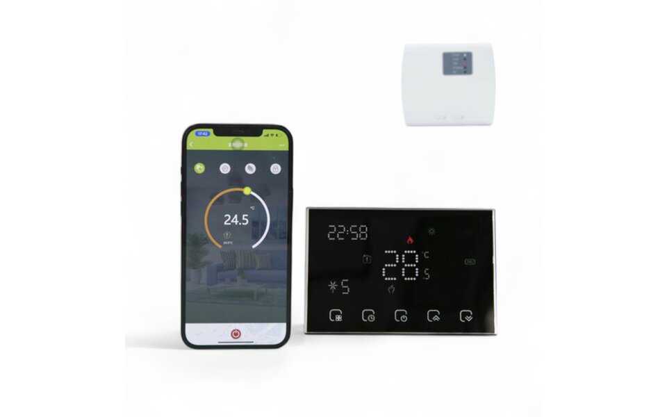 Smartlife Domotica Wifi Draadloze Thermostaat met Touchscreen voor alle type verwarming (zwart) Smartlife Domotica Wifi Draadloze Thermostaat met Touchscreen voor alle type verwarming (zwart)