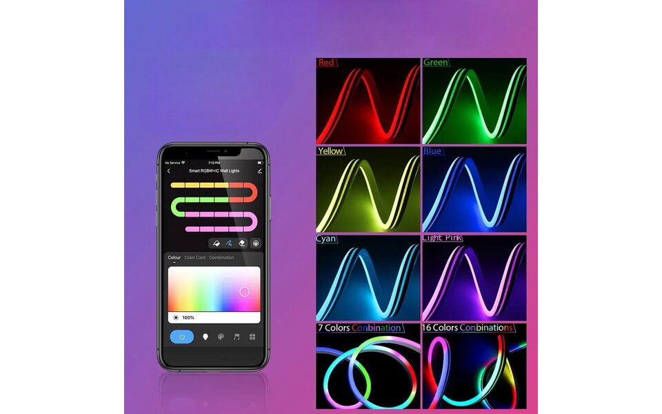 Smartlife Domotica Smart WiFi Neon LED Strip | RGB | 5 Meter | IP67 Waterdicht | IP67 | App & Spraak