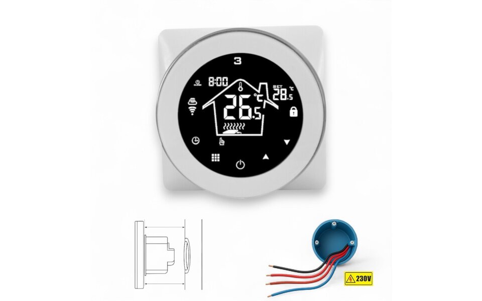 Smartlife Domotica Wifi Inbouw Thermostaat met Touchscreen voor Elektrische vloerverwarming en Infrarood (wit)