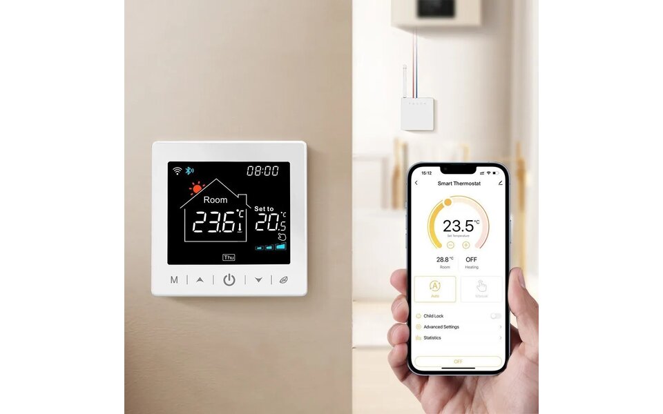 Smartlife Domotica Wifi Draadloze Thermostaat met Tiptoetsen voor C.V. Installatie (wit)