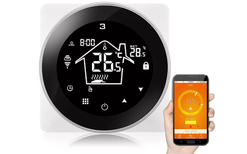 Smartlife Domotica Wifi Inbouw Thermostaat met Touchscreen voor C.V. Installatie (zwart)