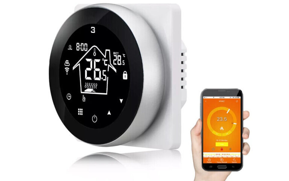 Smartlife Domotica Wifi Inbouw Thermostaat met Touchscreen voor C.V. Installatie (zwart)