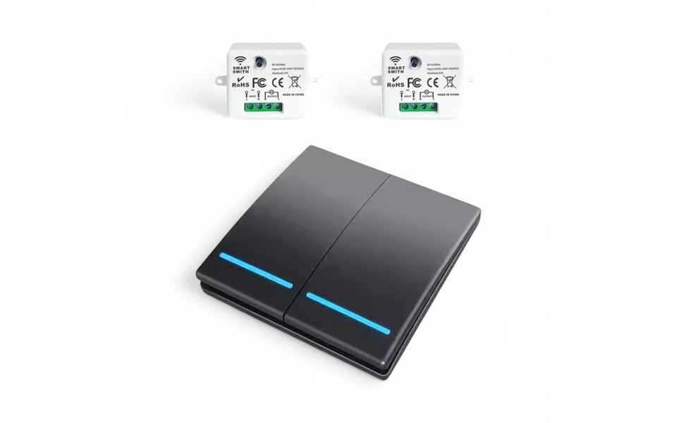 Smartlife Domotica RF 433Mhz Slimme Draadloze Schakelaar Zwart (2-knoppen) - SET