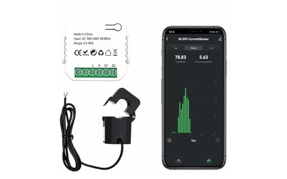 Smartlife Domotica Smart WiFi Energie Monitor | 1 Klem | Voor Zonnepanelen | 80A | Tuya & Smartlife App | Google Home &amp; Alexa | Wit