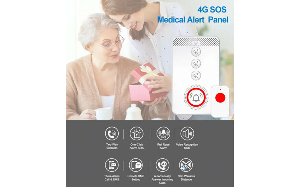 Smartlife Domotica SOS Alarmset | Knop + Horloge + Trekkoord | 4G | Visueel & hoorbaar alarm | Uitbreidbaar