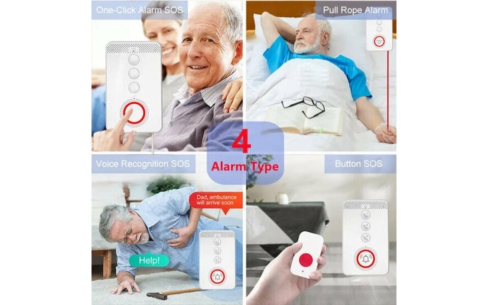 Smartlife Domotica SOS Alarmset | Knop + Horloge + Trekkoord | 4G | Visueel & hoorbaar alarm | Uitbreidbaar