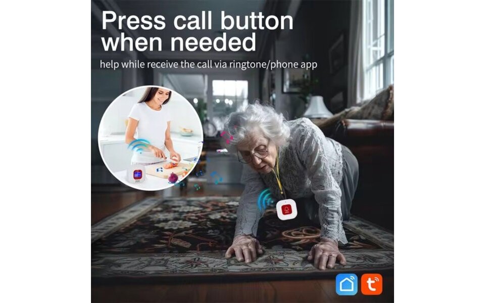 Smartlife Domotica SOS Alarmset | Knop + Horloge + Trekkoord | 4G | Visueel & hoorbaar alarm | Uitbreidbaar