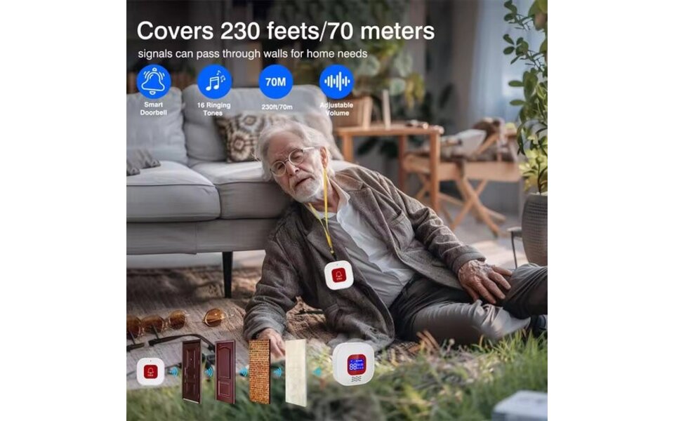 Smartlife Domotica SOS Alarmset | Knop + Horloge + Trekkoord | 4G | Visueel & hoorbaar alarm | Uitbreidbaar