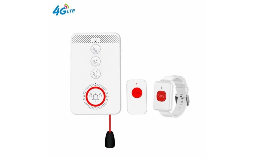 Smartlife Domotica SOS Alarmset | Knop + Horloge + Trekkoord | 4G | Visueel & hoorbaar alarm | Uitbreidbaar