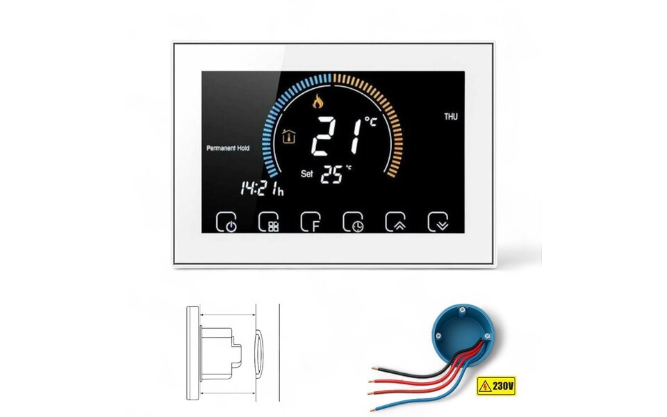 Smartlife Domotica Wifi Inbouw Thermostaat met Touchscreen voor C.V. Installatie (wit)