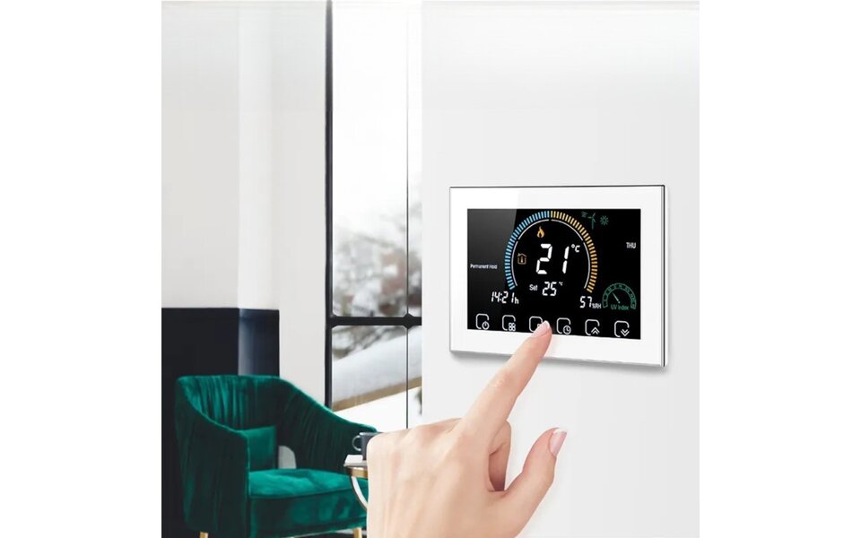Smartlife Domotica Wifi Inbouw Thermostaat met Touchscreen voor C.V. Installatie (wit)