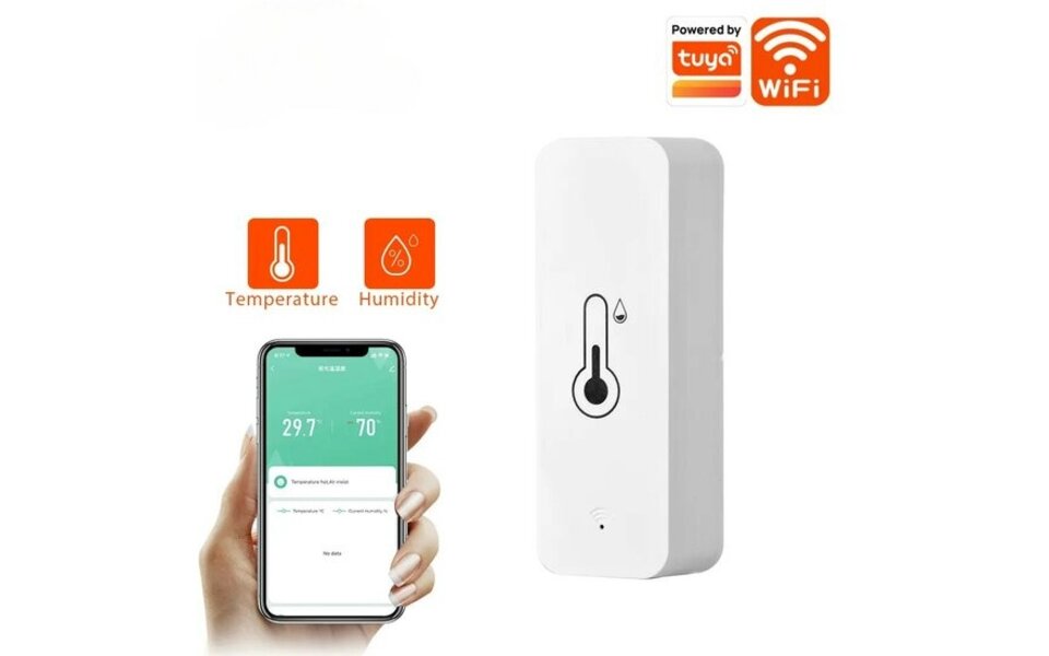Smartlife Domotica Tuya WiFi Temperatuur- en Vochtigheidssensor | LED-display | Real-time metingen | App- en spraakbediening | Compact ontwerp