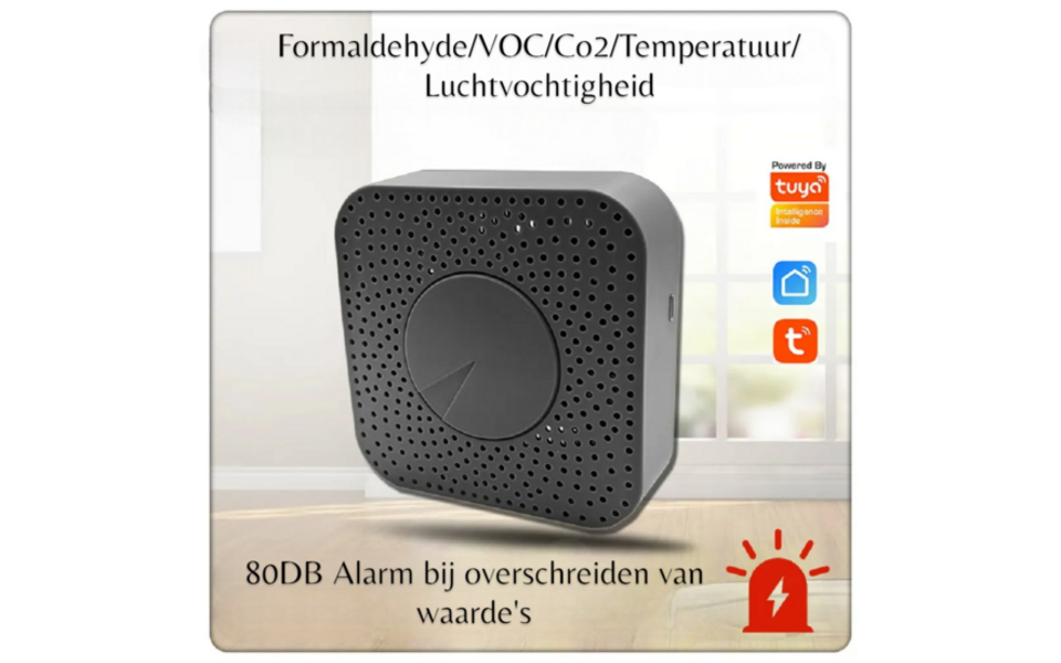 Smartlife Domotica Tuya WiFi Air Quality Monitor | Meet CO₂, PM2.5 TVOC | App- en spraakbediening | Compact en betrouwbaar Smartlife Domotica Tuya WiFi Air Quality Monitor | Meet CO₂, PM2.5 TVOC | App- en spraakbediening | Compact en betrouwbaar