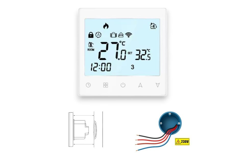 Smartlife Domotica Wifi Inbouw Thermostaat (chrono) met Touchscreen voor C.V. Installatie (wit)