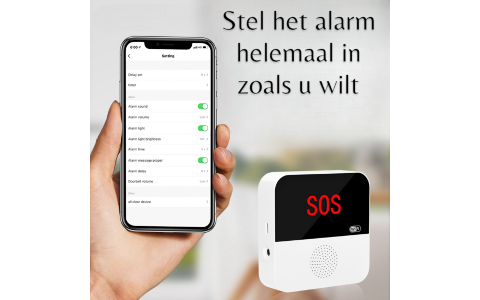 Smartlife Domotica SOS Knop met Display | 2.4GHz | Horloge | Visueel & hoorbaar alarm | Pagerfunctie | Flexibel te installeren