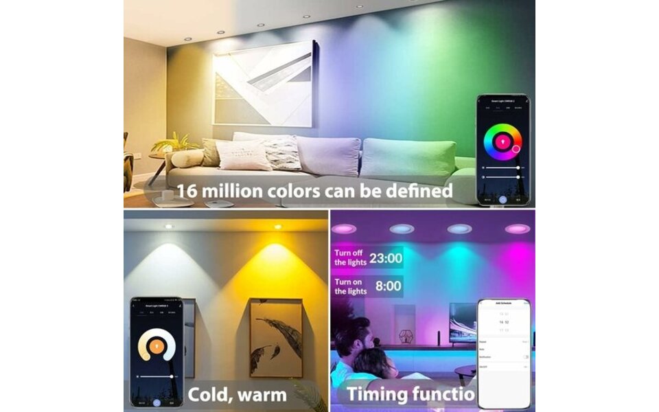 Smartlife Domotica Wifi Inbouwspots (2-pack) | RGB WW+CW | 7W | 90mm inbouw | 115mm zicht | Tuya & Smartlife Smartlife Domotica Wifi Inbouwspots (2-pack) | RGB WW+CW | 7W | 90mm inbouw | 115mm zicht | Tuya & Smartlife