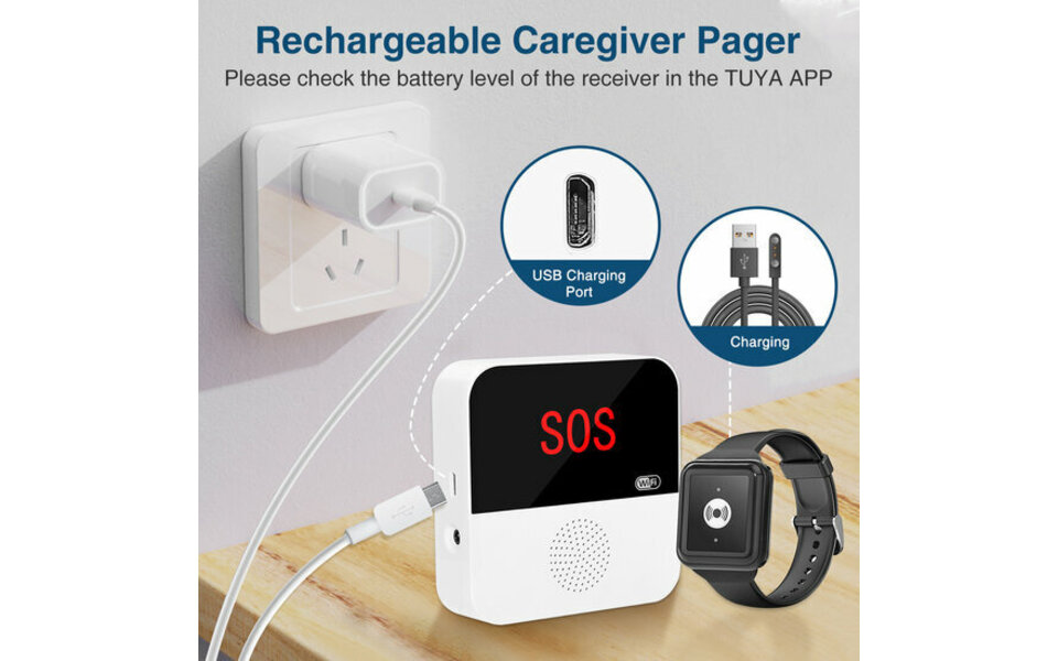 Smartlife Domotica SOS Alarmset inclusief Zwart Horloge voor Ouderen (Inclusief Extern Display)